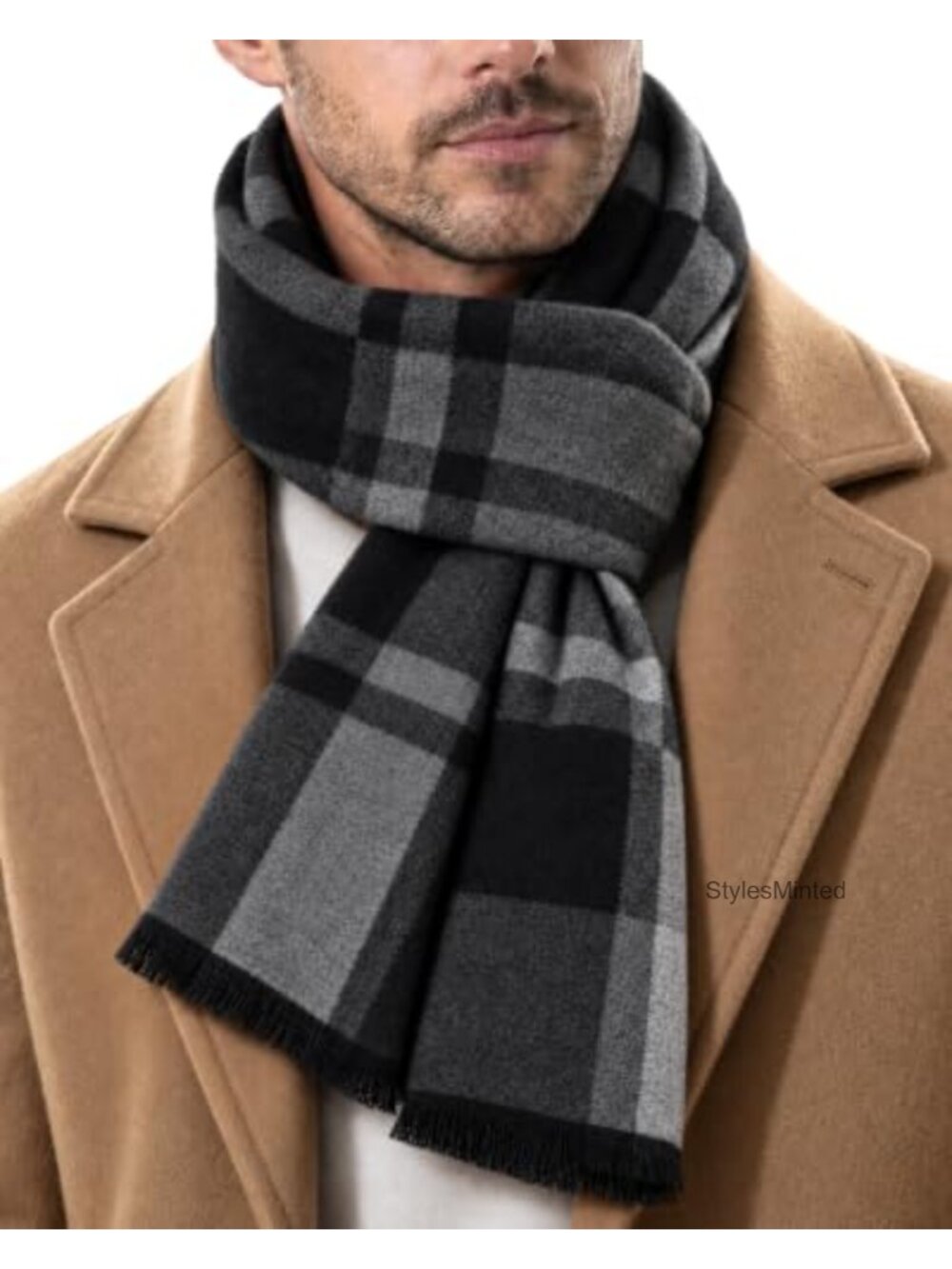 Men's Winter Warm Long Soft Plaid Tassel Scarf Acrylic One Size